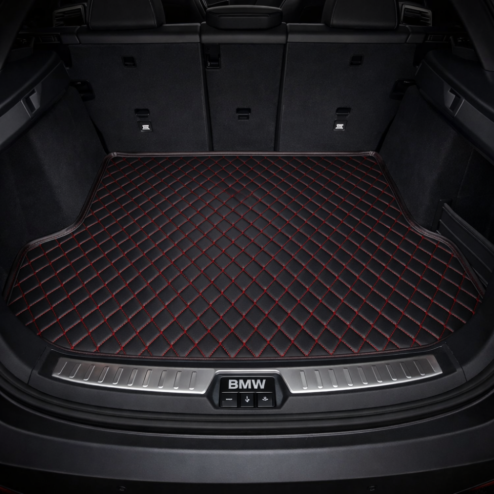 Black & Red Stitching Custom Car Trunk Mats
