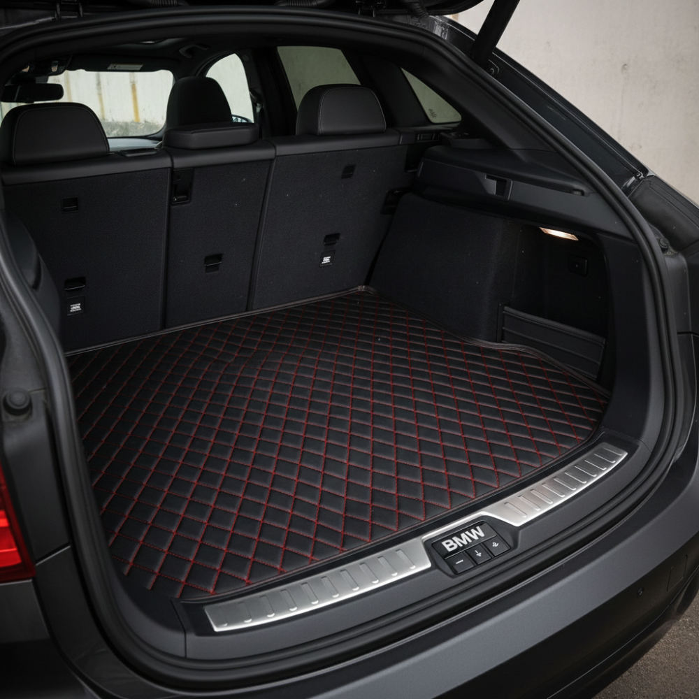 Black & Red Stitching Custom Car Trunk Mats