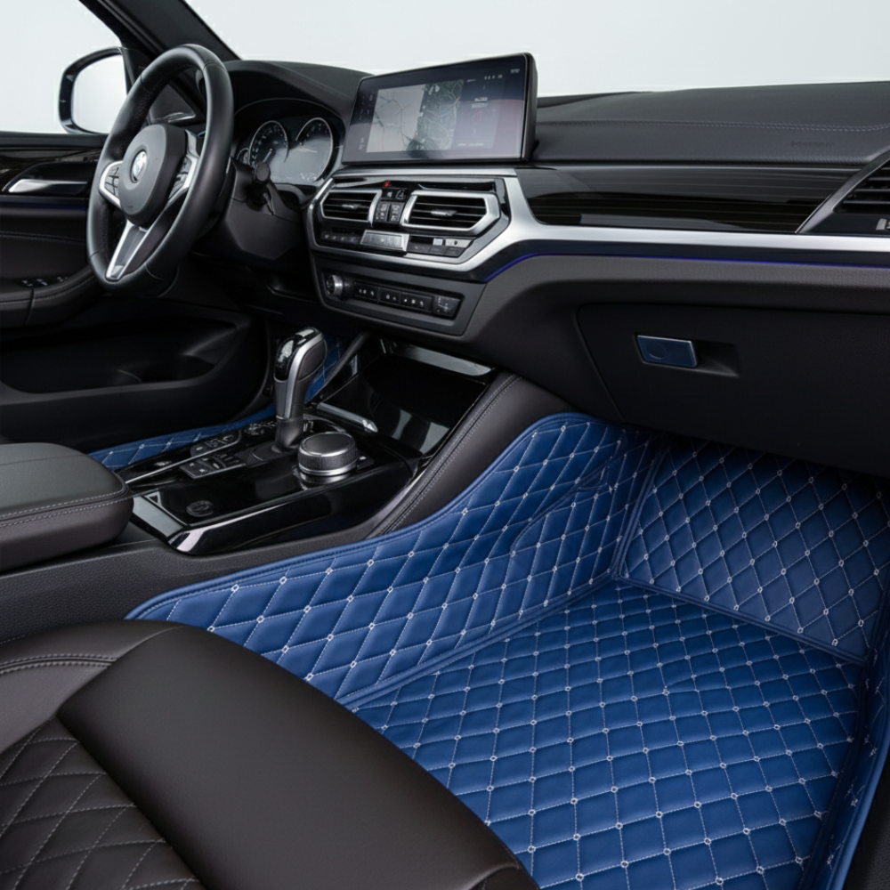 Blue Custom Car Floor Mats - Diamond Stitching