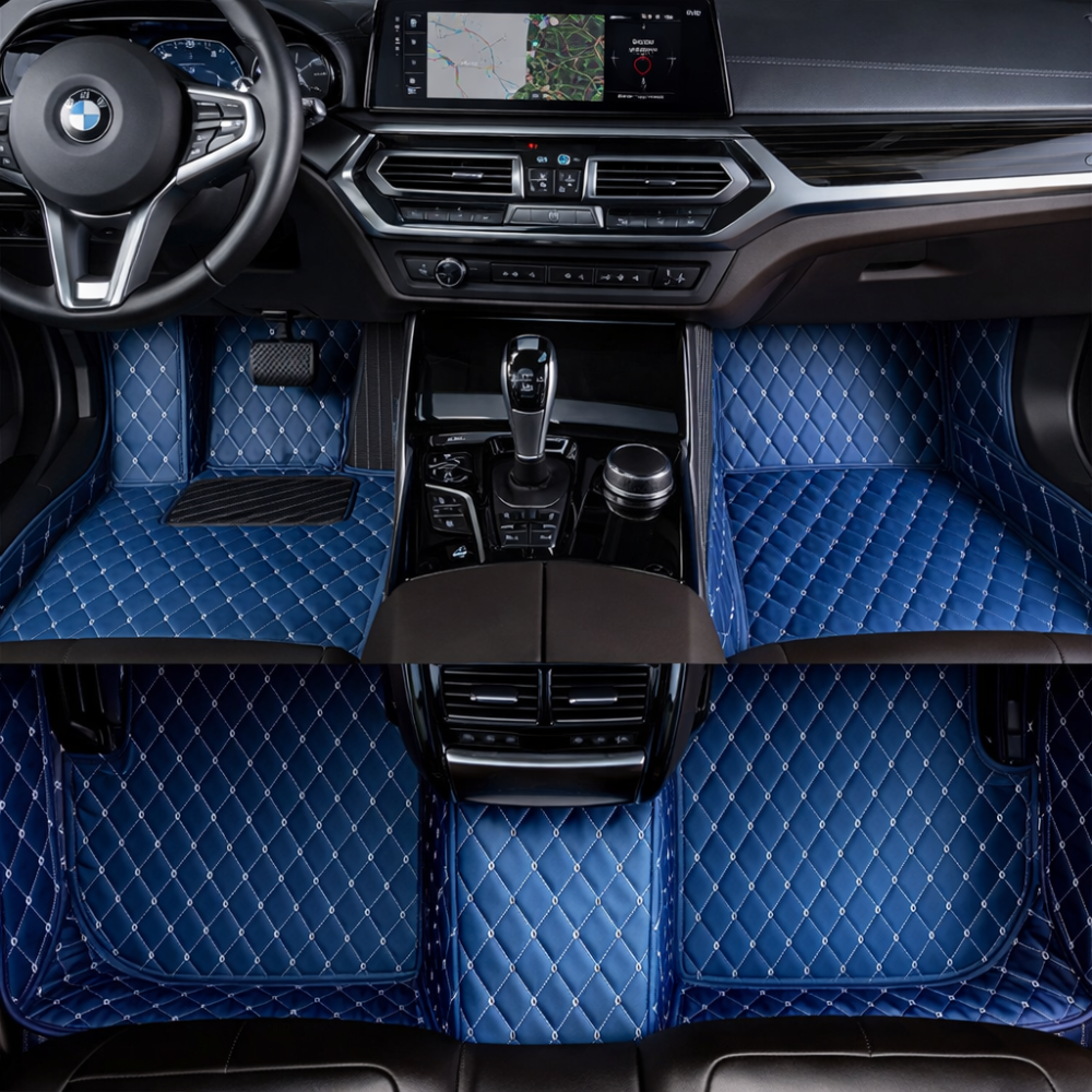 Blue Custom Car Floor Mats - Diamond Stitching