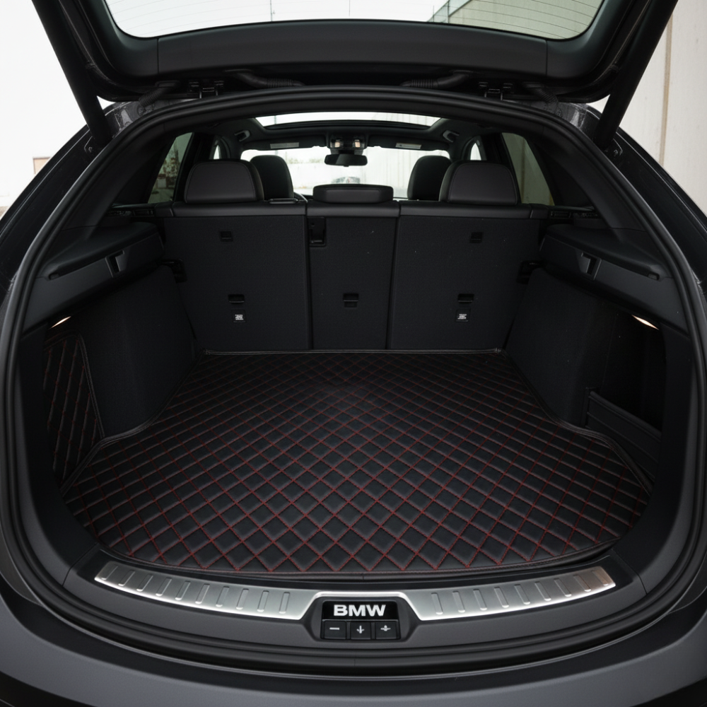 Black & Red Stitching Custom Car Trunk Mats